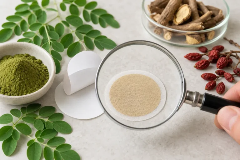 Patch générique au moringa et à la berbérine examiné avec une loupe